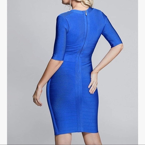 MARCIANO royal blue bandage dress size medium bodycon with sleeves - Picture 12 of 14